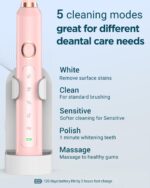 M5 Sonic Electric Toothbrush for Adults - Rechargeable Electric Toothbrush with 8 Brush Heads & Travel Case, Power Electric Toothbrush with Holder, 3 Hours Charge for 120 Days - Pink - Image 3
