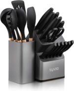 syvio 21-in-1 Kitchen Knife Set, Knife Sets with Block and 6 PCS Kitchen Utensils Set, Knives Set for Kitchen 15 Pieces with Built-in Sharpener, Utensils Holder for Storing Kitchen Tools