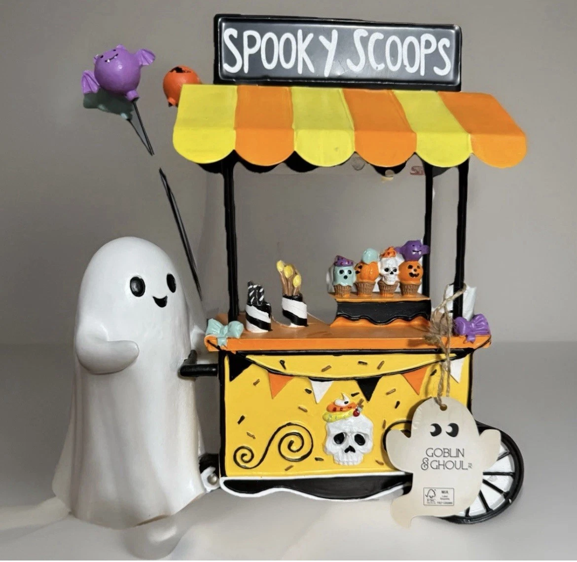 s-l1600 (1) Goblin & Ghoul Sweet Treats Spooky Scoops Halloween Cart 10” x 7” Festive Collectible Tabletop Decoration Seasonal Holiday Display - Image 1
