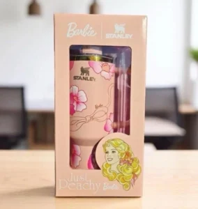 Barbie x Stanley Just Peachy 40oz Tumbler – Limited Edition Insulated Stainless Steel Cup with Straw Floral Design Hot & Cold Drinkware - Image 3